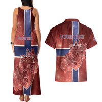Personalized Norway Couples Matching Tank Maxi Dress and Hawaiian Shirt The Moose With Saxifrage Flowers Galaxy Style - Wonder Print Shop