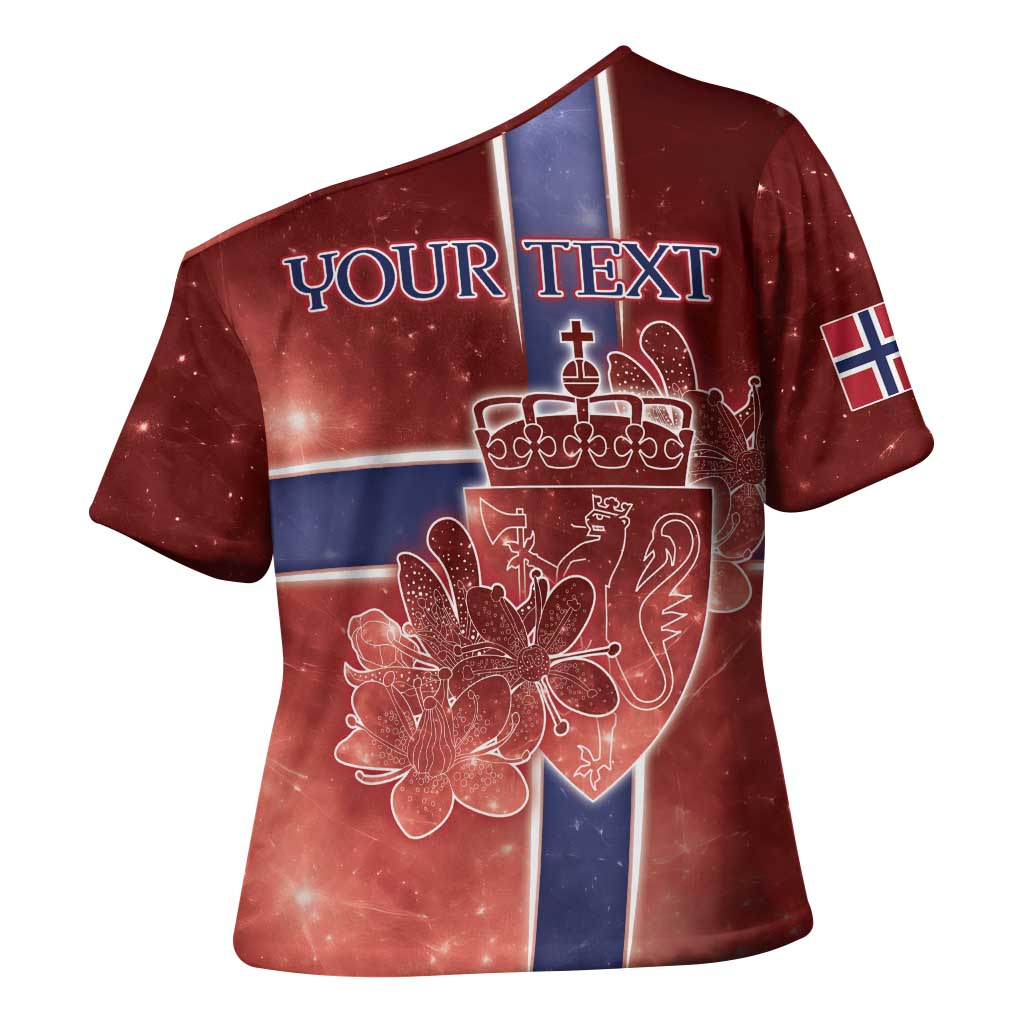 Personalized Norway Cross Shoulder Shirt The Moose With Saxifrage Flowers Galaxy Style - Wonder Print Shop