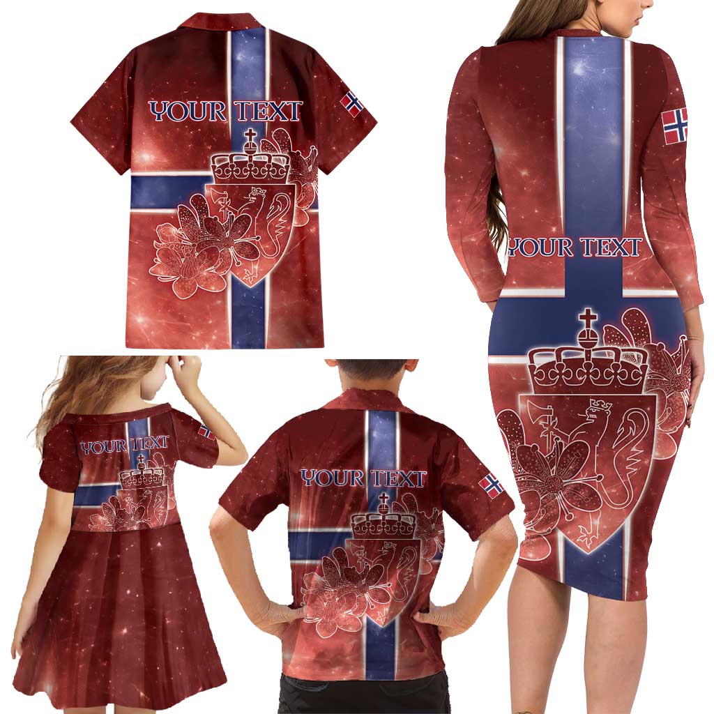 Personalized Norway Family Matching Long Sleeve Bodycon Dress and Hawaiian Shirt The Moose With Saxifrage Flowers Galaxy Style - Wonder Print Shop