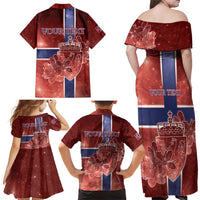 Personalized Norway Family Matching Off Shoulder Maxi Dress and Hawaiian Shirt The Moose With Saxifrage Flowers Galaxy Style - Wonder Print Shop