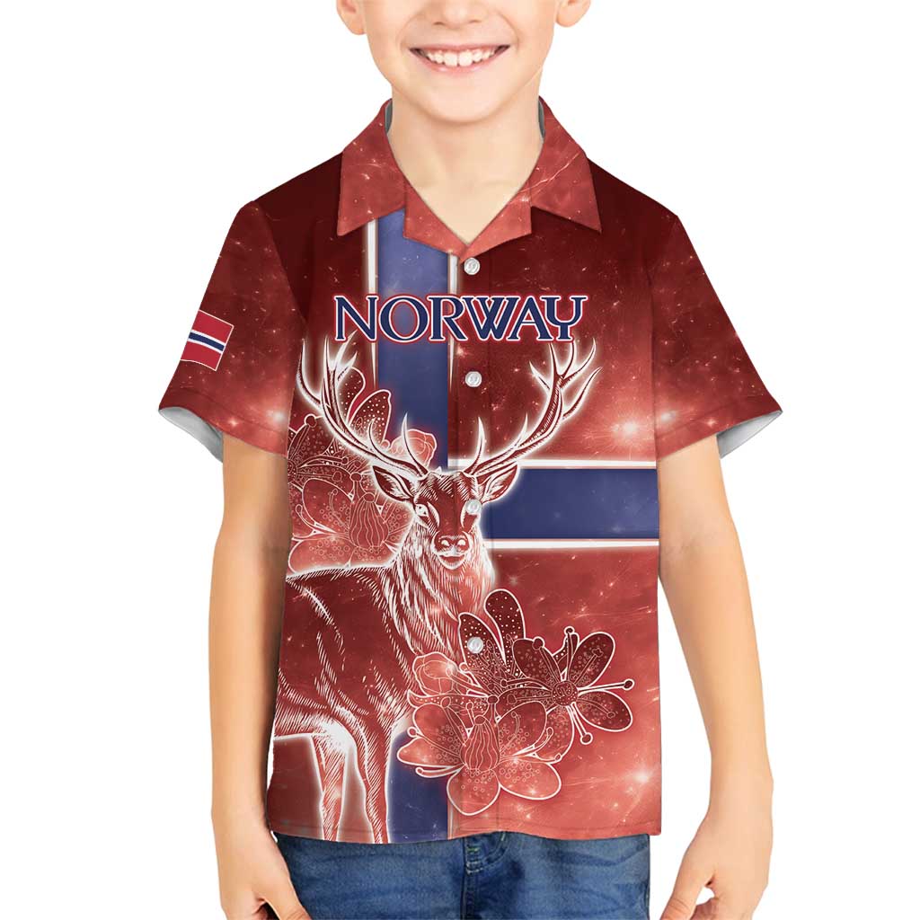 Personalized Norway Family Matching Summer Maxi Dress and Hawaiian Shirt The Moose With Saxifrage Flowers Galaxy Style - Wonder Print Shop