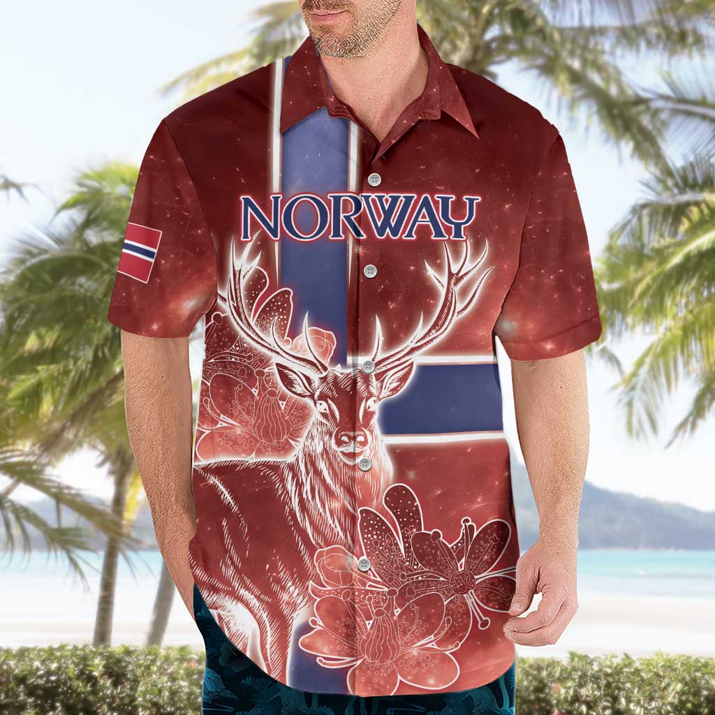 Personalized Norway Hawaiian Shirt The Moose With Saxifrage Flowers Galaxy Style - Wonder Print Shop
