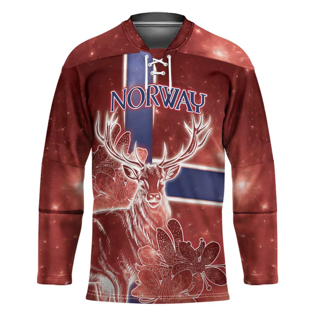 Personalized Norway Hockey Jersey The Moose With Saxifrage Flowers Galaxy Style - Wonder Print Shop