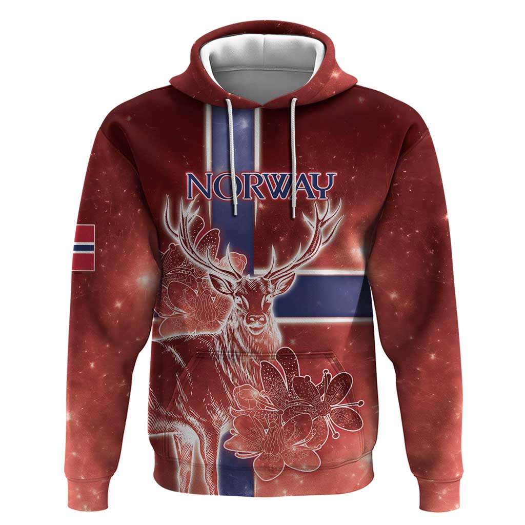 Personalized Norway Hoodie The Moose With Saxifrage Flowers Galaxy Style - Wonder Print Shop