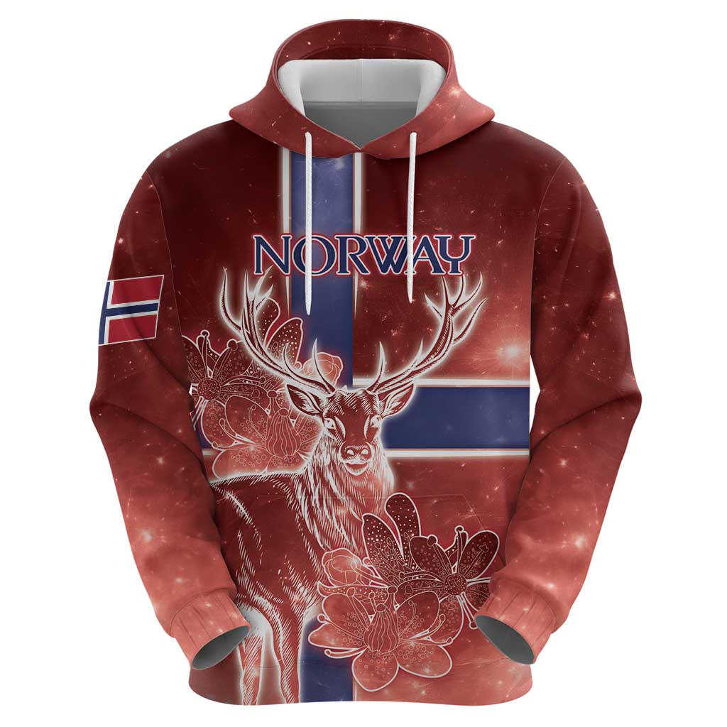 Personalized Norway Hoodie The Moose With Saxifrage Flowers Galaxy Style - Wonder Print Shop