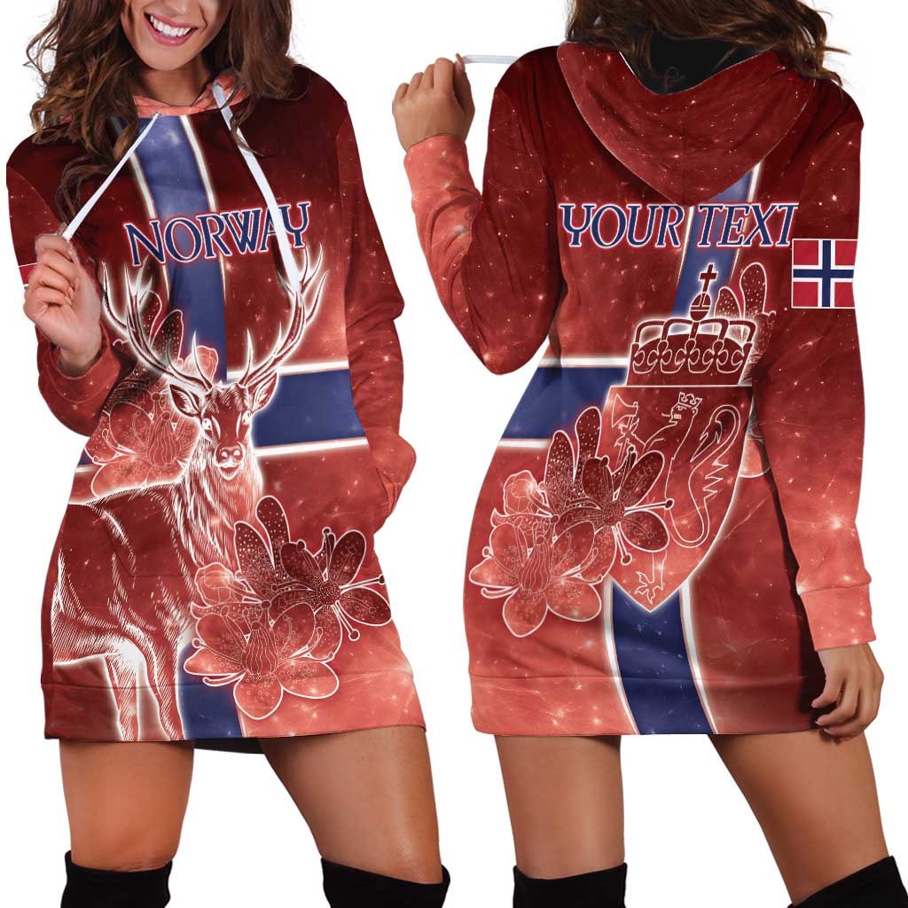 Personalized Norway Hoodie Dress The Moose With Saxifrage Flowers Galaxy Style - Wonder Print Shop