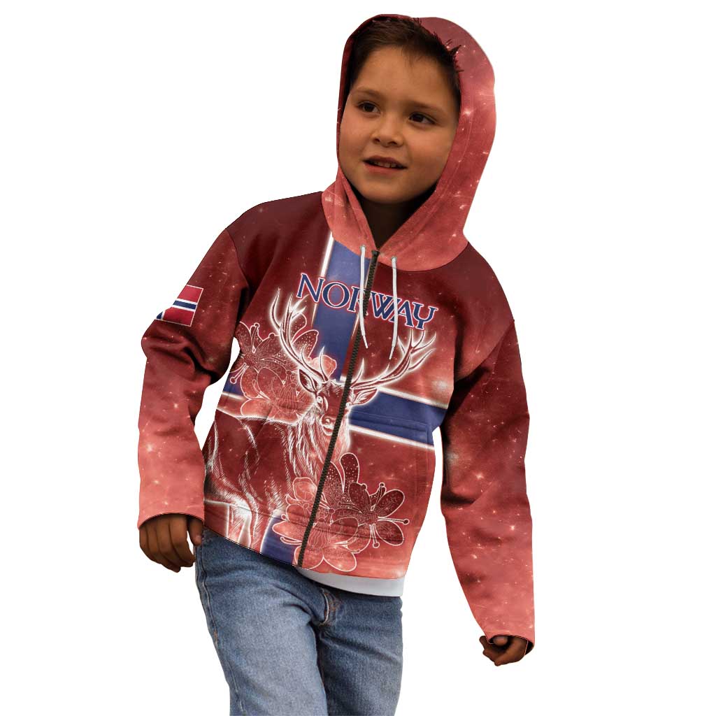Personalized Norway Kid Hoodie The Moose With Saxifrage Flowers Galaxy Style - Wonder Print Shop