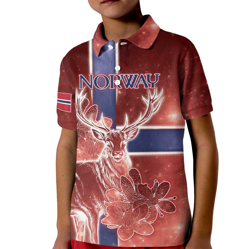 Personalized Norway Kid Polo Shirt The Moose With Saxifrage Flowers Galaxy Style - Wonder Print Shop