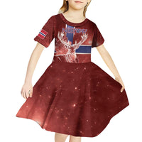 Personalized Norway Kid Short Sleeve Dress The Moose With Saxifrage Flowers Galaxy Style - Wonder Print Shop