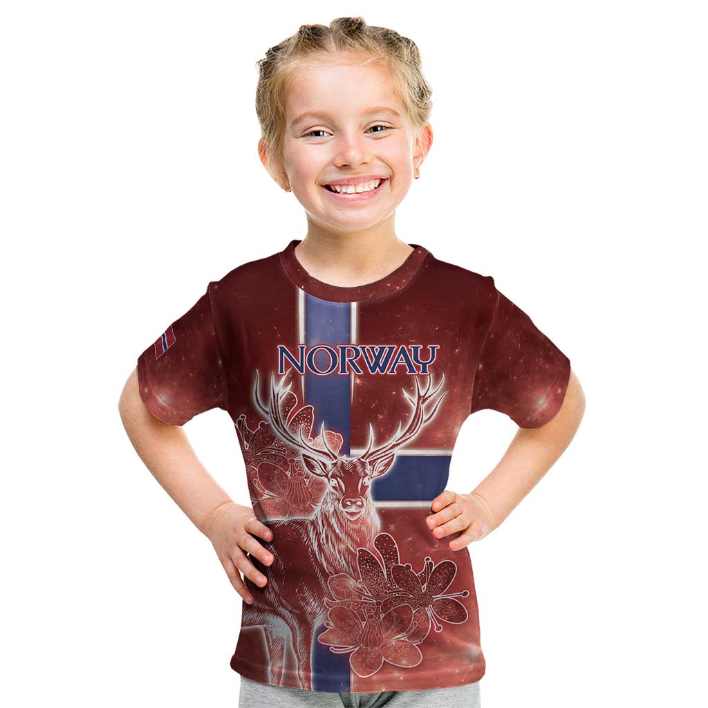 Personalized Norway Kid T Shirt The Moose With Saxifrage Flowers Galaxy Style - Wonder Print Shop