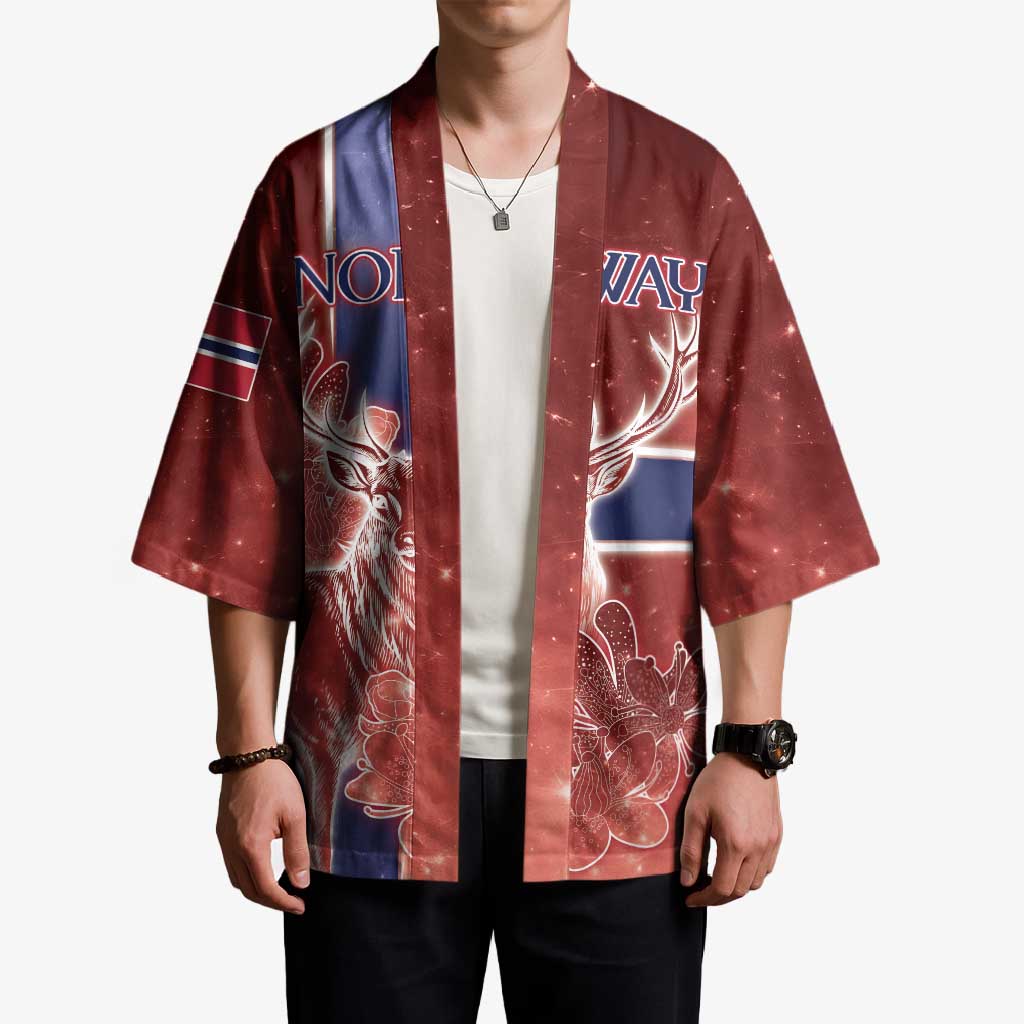 Personalized Norway Kimono The Moose With Saxifrage Flowers Galaxy Style - Wonder Print Shop
