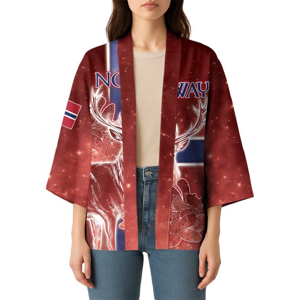 Personalized Norway Kimono The Moose With Saxifrage Flowers Galaxy Style - Wonder Print Shop