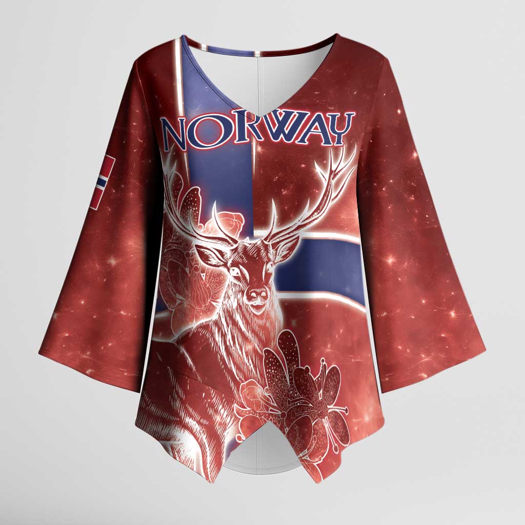 Personalized Norway Kimono Sleeve Blouse The Moose With Saxifrage Flowers Galaxy Style - Wonder Print Shop