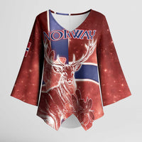 Personalized Norway Kimono Sleeve Blouse The Moose With Saxifrage Flowers Galaxy Style - Wonder Print Shop