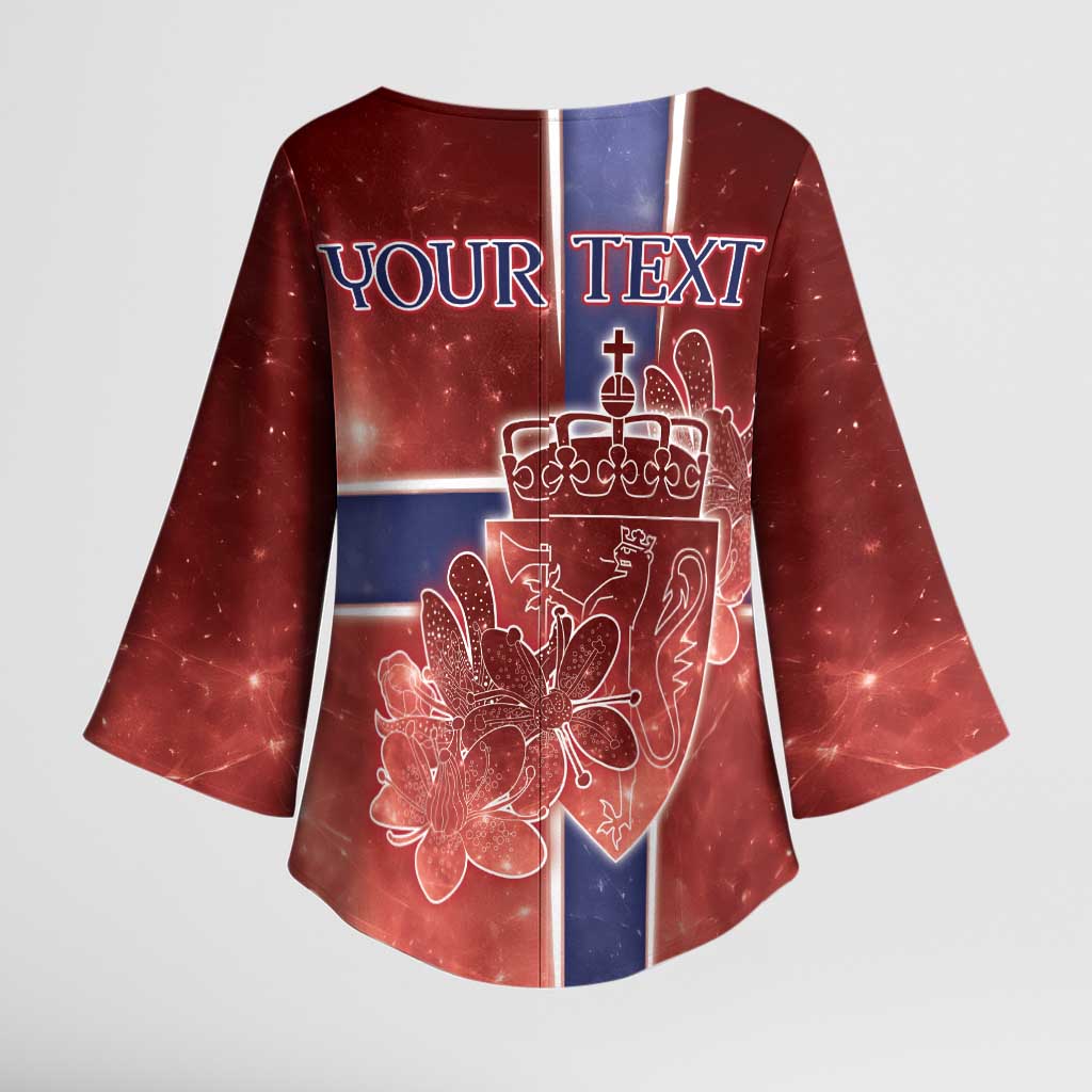 Personalized Norway Kimono Sleeve Blouse The Moose With Saxifrage Flowers Galaxy Style - Wonder Print Shop