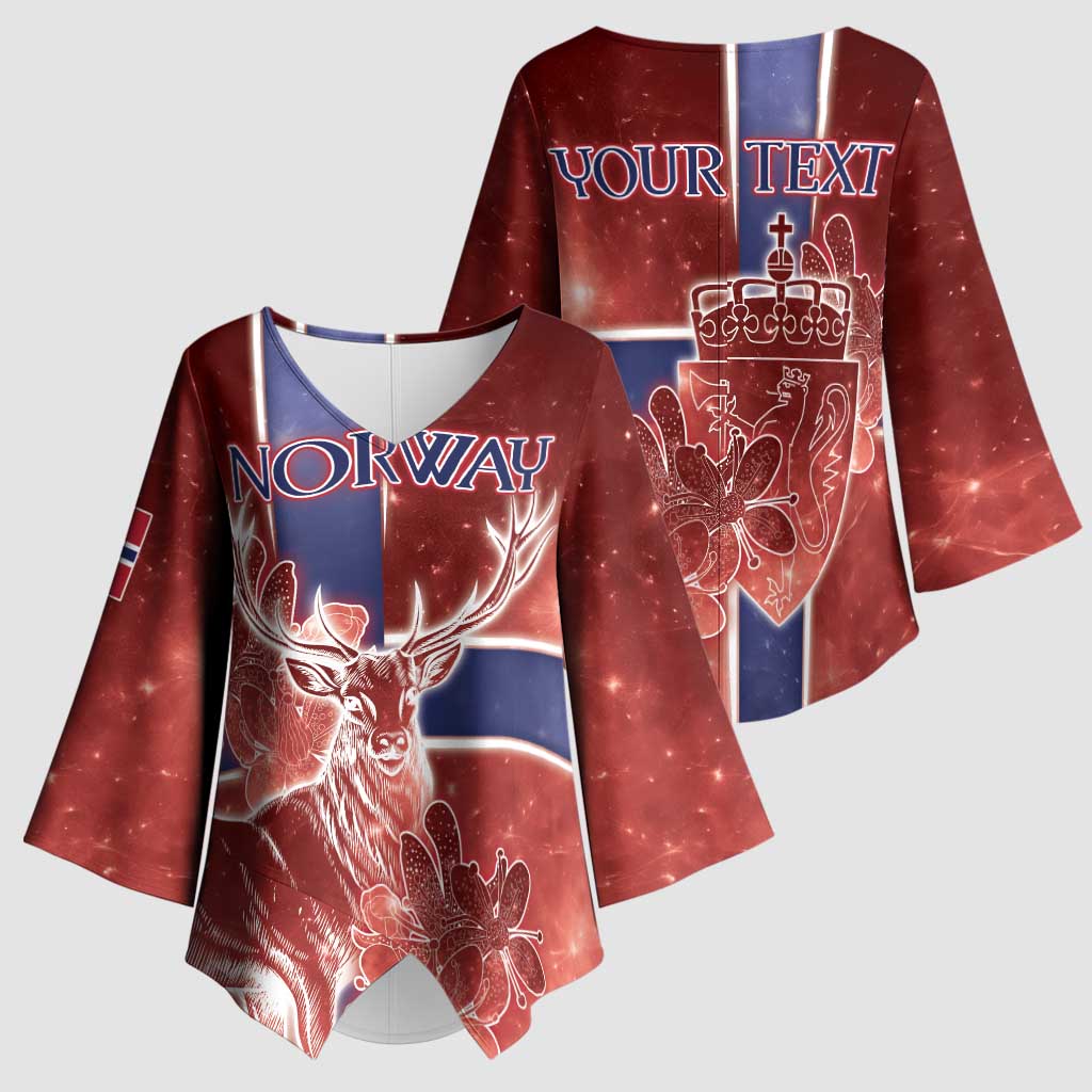 Personalized Norway Kimono Sleeve Blouse The Moose With Saxifrage Flowers Galaxy Style - Wonder Print Shop