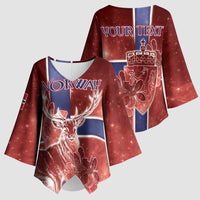 Personalized Norway Kimono Sleeve Blouse The Moose With Saxifrage Flowers Galaxy Style - Wonder Print Shop