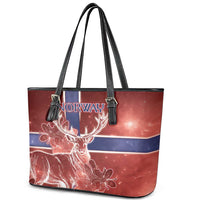 Norway Leather Tote Bag The Moose With Saxifrage Flowers Galaxy Style - Wonder Print Shop