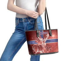 Norway Leather Tote Bag The Moose With Saxifrage Flowers Galaxy Style - Wonder Print Shop