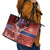 Norway Leather Tote Bag The Moose With Saxifrage Flowers Galaxy Style - Wonder Print Shop