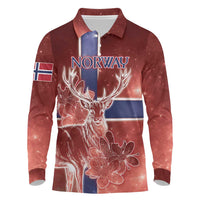 Personalized Norway Long Sleeve Polo Shirt The Moose With Saxifrage Flowers Galaxy Style - Wonder Print Shop