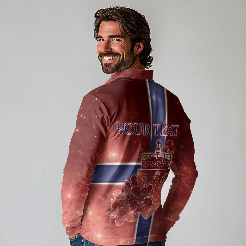 Personalized Norway Long Sleeve Polo Shirt The Moose With Saxifrage Flowers Galaxy Style - Wonder Print Shop