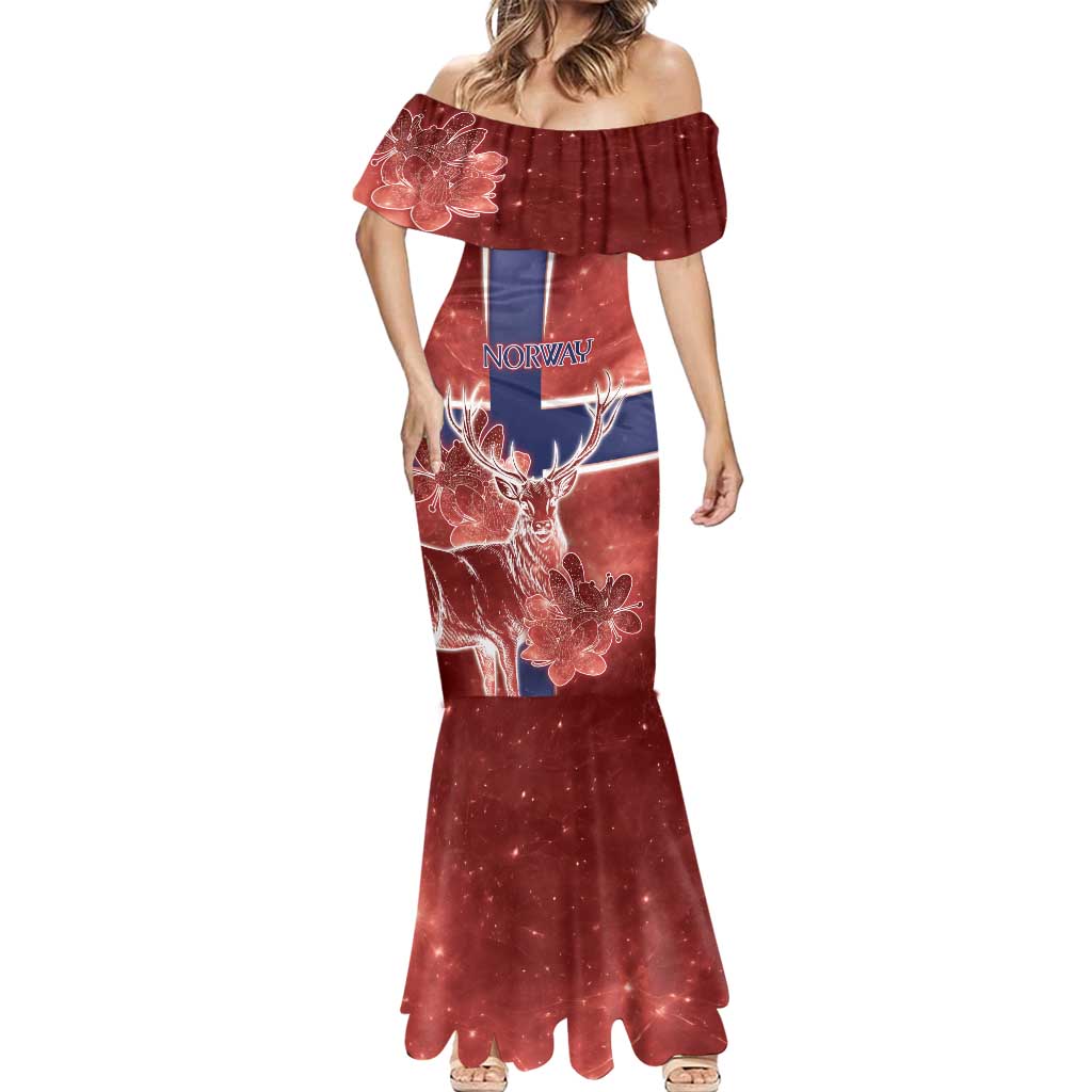 Personalized Norway Mermaid Dress The Moose With Saxifrage Flowers Galaxy Style - Wonder Print Shop