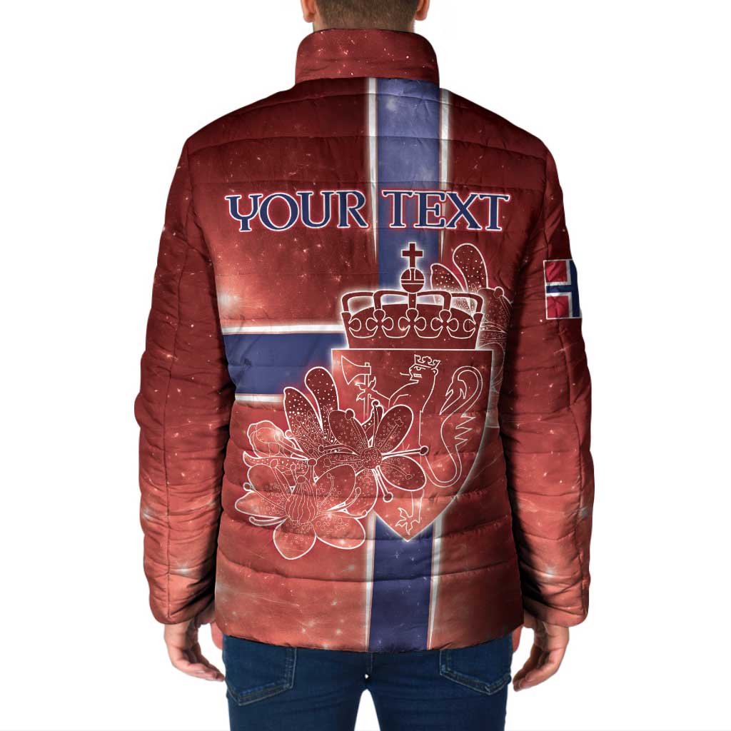 Personalized Norway Padded Jacket The Moose With Saxifrage Flowers Galaxy Style - Wonder Print Shop