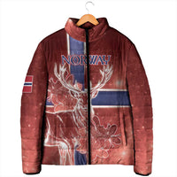 Personalized Norway Padded Jacket The Moose With Saxifrage Flowers Galaxy Style - Wonder Print Shop