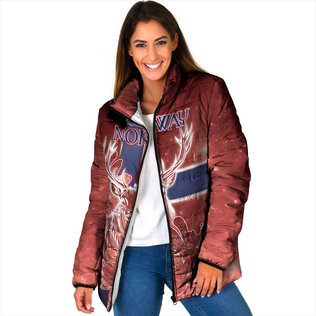 Personalized Norway Padded Jacket The Moose With Saxifrage Flowers Galaxy Style - Wonder Print Shop