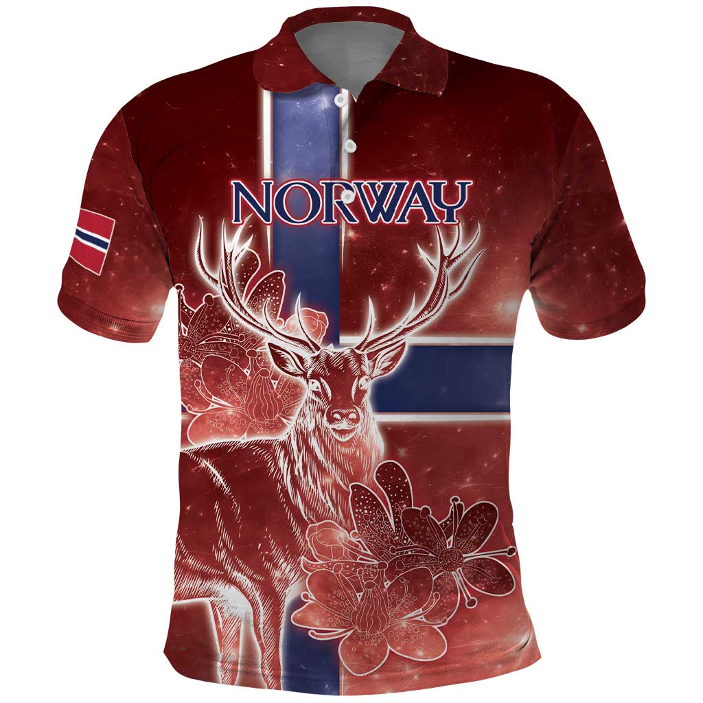 Personalized Norway Polo Shirt The Moose With Saxifrage Flowers Galaxy Style - Wonder Print Shop