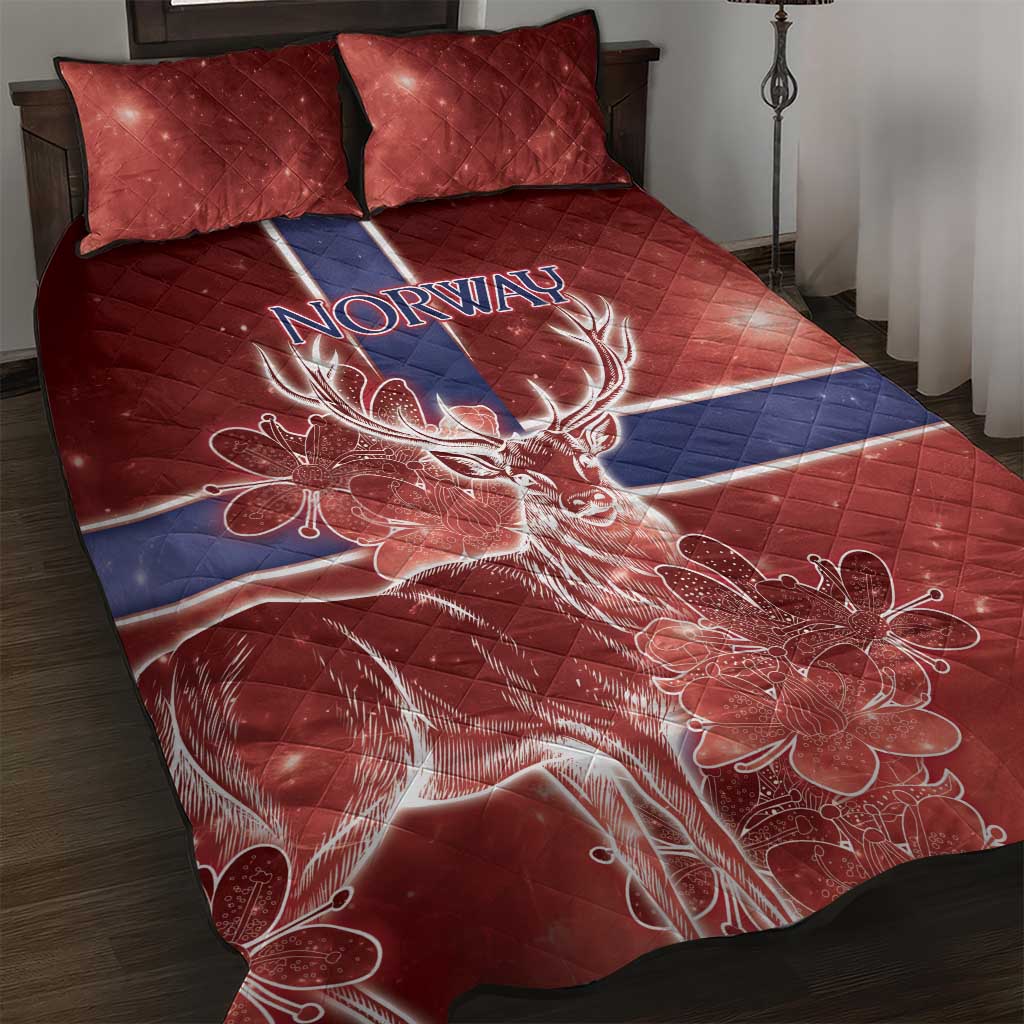 Norway Quilt Bed Set The Moose With Saxifrage Flowers Galaxy Style - Wonder Print Shop