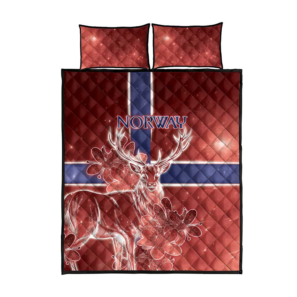 Norway Quilt Bed Set The Moose With Saxifrage Flowers Galaxy Style - Wonder Print Shop