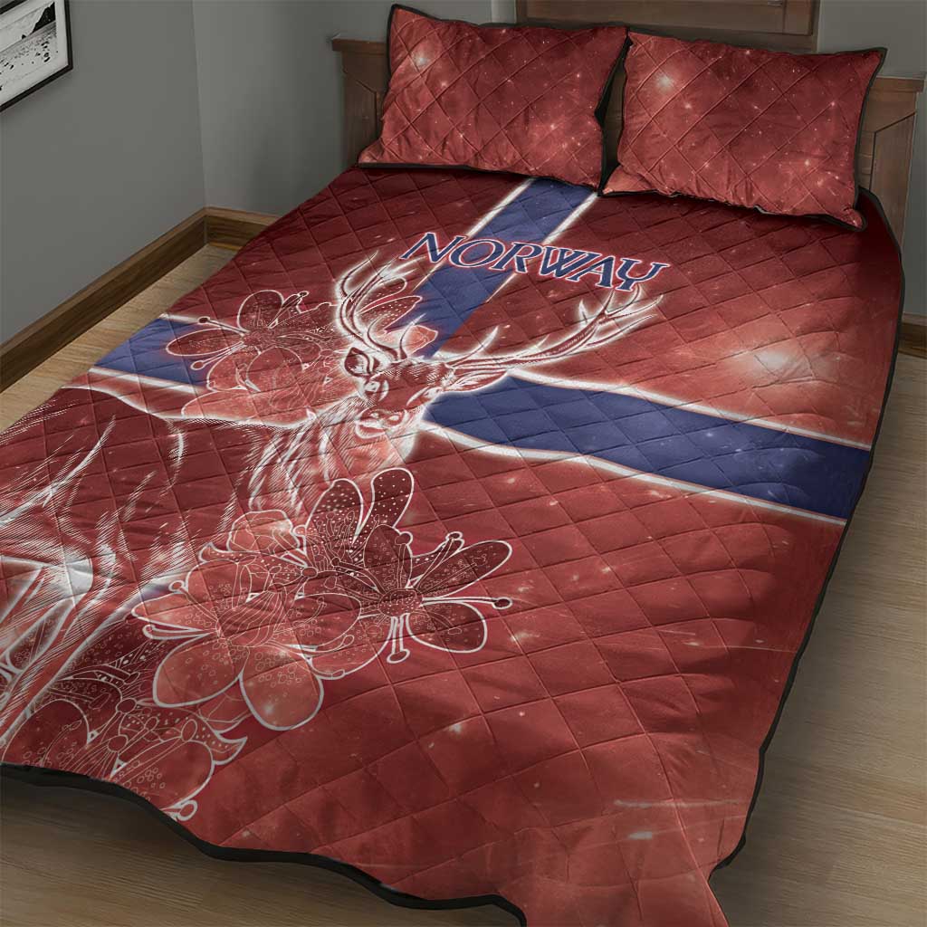 Norway Quilt Bed Set The Moose With Saxifrage Flowers Galaxy Style - Wonder Print Shop