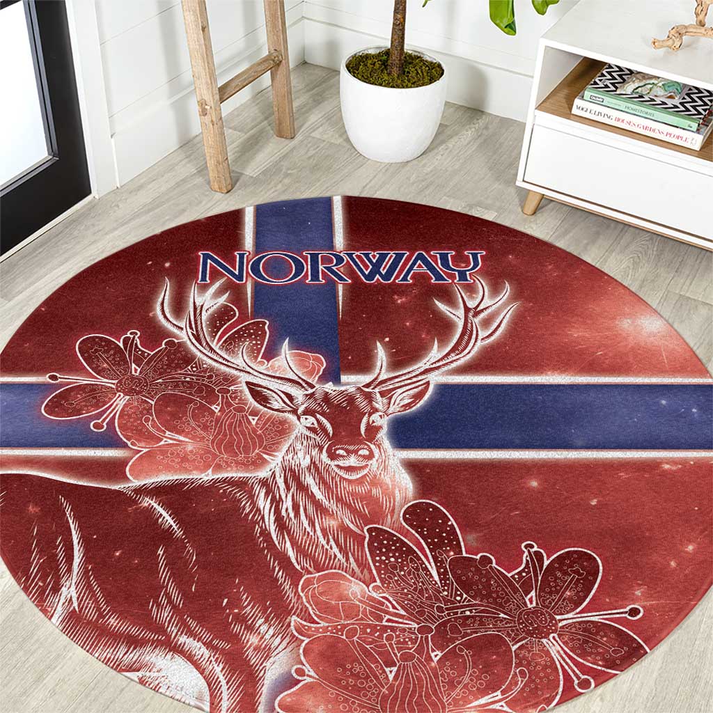 Norway Round Carpet The Moose With Saxifrage Flowers Galaxy Style - Wonder Print Shop