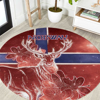 Norway Round Carpet The Moose With Saxifrage Flowers Galaxy Style - Wonder Print Shop