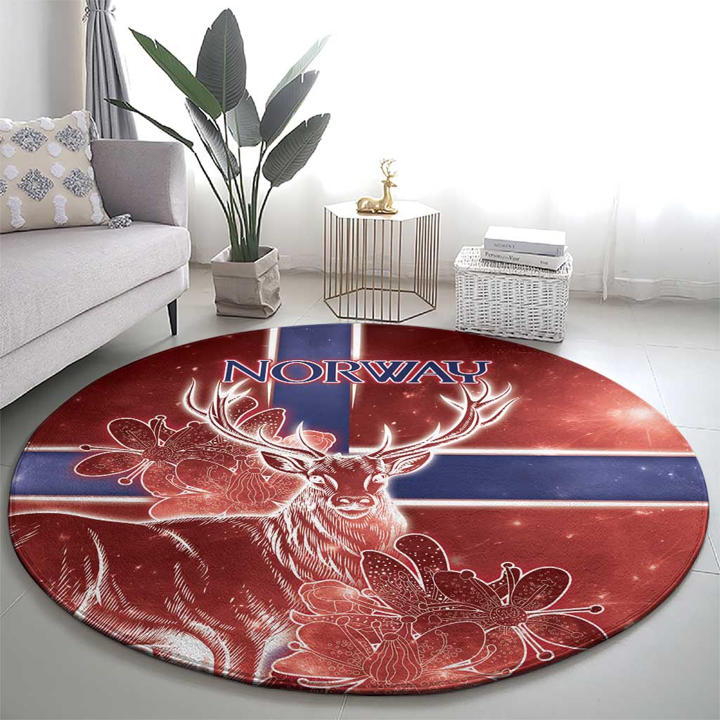 Norway Round Carpet The Moose With Saxifrage Flowers Galaxy Style - Wonder Print Shop