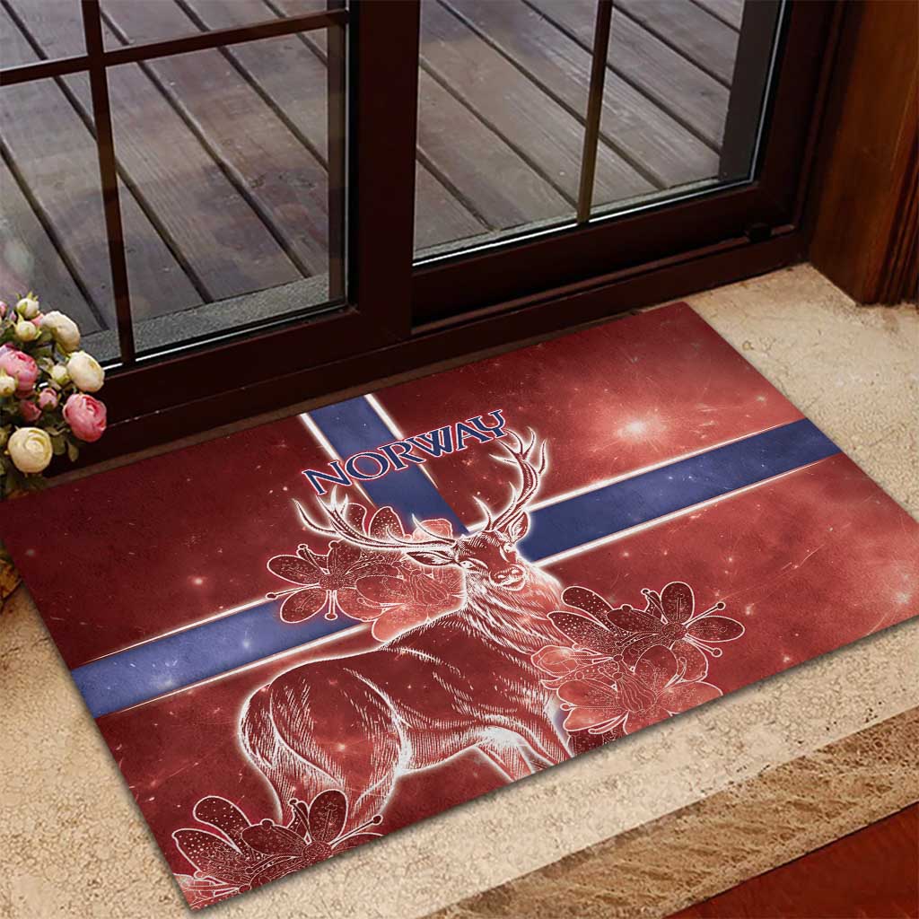 Norway Rubber Doormat The Moose With Saxifrage Flowers Galaxy Style - Wonder Print Shop