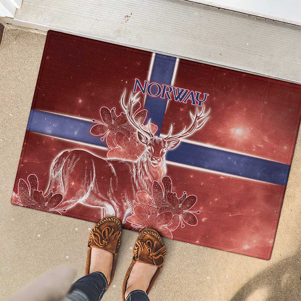 Norway Rubber Doormat The Moose With Saxifrage Flowers Galaxy Style - Wonder Print Shop