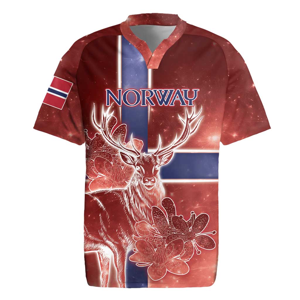 Personalized Norway Rugby Jersey The Moose With Saxifrage Flowers Galaxy Style - Wonder Print Shop