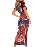 Personalized Norway Short Sleeve Bodycon Dress The Moose With Saxifrage Flowers Galaxy Style - Wonder Print Shop