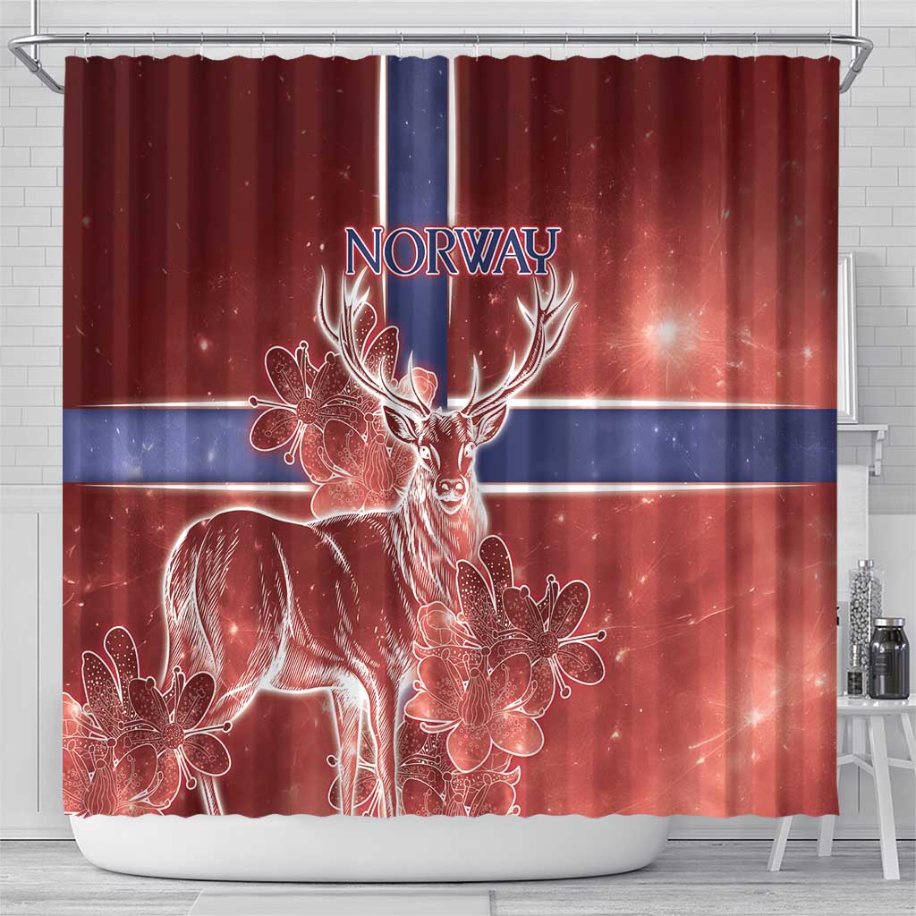Norway Shower Curtain The Moose With Saxifrage Flowers Galaxy Style - Wonder Print Shop