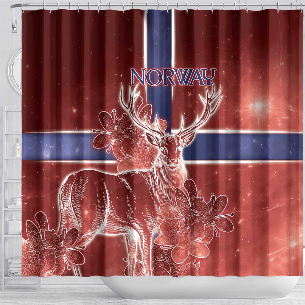 Norway Shower Curtain The Moose With Saxifrage Flowers Galaxy Style - Wonder Print Shop