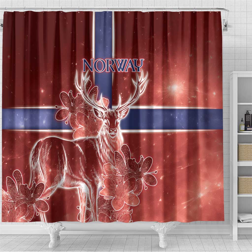 Norway Shower Curtain The Moose With Saxifrage Flowers Galaxy Style - Wonder Print Shop