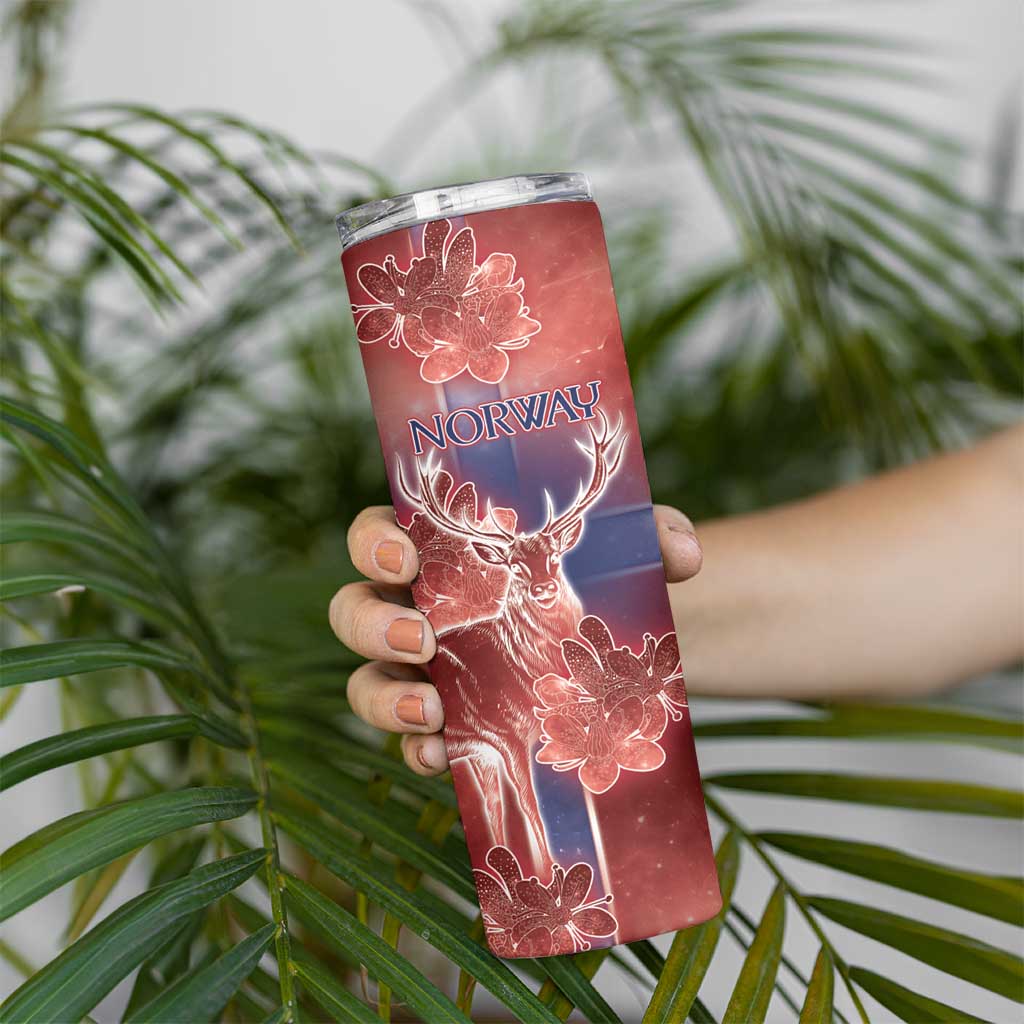 Personalized Norway Skinny Tumbler The Moose With Saxifrage Flowers Galaxy Style - Wonder Print Shop