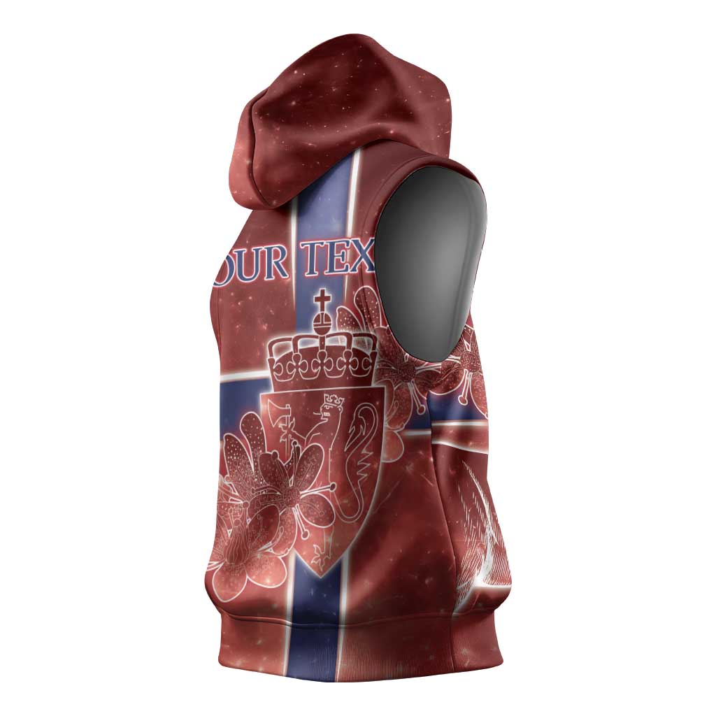 Personalized Norway Sleeveless Hoodie The Moose With Saxifrage Flowers Galaxy Style - Wonder Print Shop