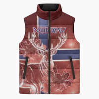 Personalized Norway Sleeveless Puffer Jacket The Moose With Saxifrage Flowers Galaxy Style - Wonder Print Shop