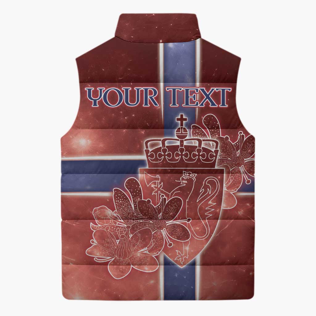 Personalized Norway Sleeveless Puffer Jacket The Moose With Saxifrage Flowers Galaxy Style - Wonder Print Shop