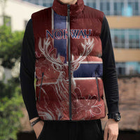 Personalized Norway Sleeveless Puffer Jacket The Moose With Saxifrage Flowers Galaxy Style - Wonder Print Shop