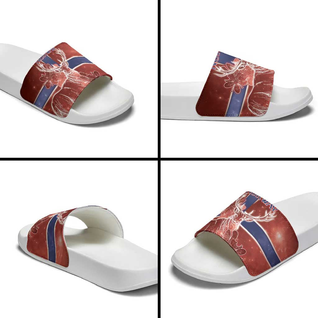 Norway Slide Sandals The Moose With Saxifrage Flowers Galaxy Style - Wonder Print Shop